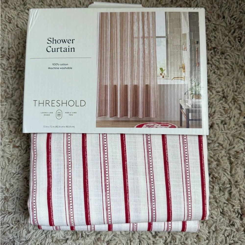 Threshold Striped Shower Curtain red and white